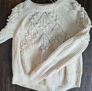 Pinko xs cotton knit sweater pom pom cream white